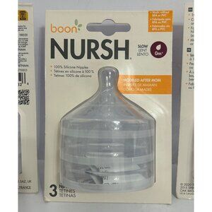 4 Packs of NEW Boon Nursh 100% Silicone Nipples Slow Flow 0m BPA/PVC Free 3 Pack